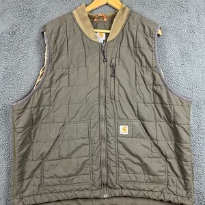 Carhartt Mens 3XL Quilted Nylon Vest Olive Green Full Zip Workwear Puffer Gilet